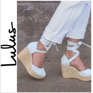 Lulu’s Chambray Espadrille Lace Up Platform Wedge Heels Size 6.5 New in Box